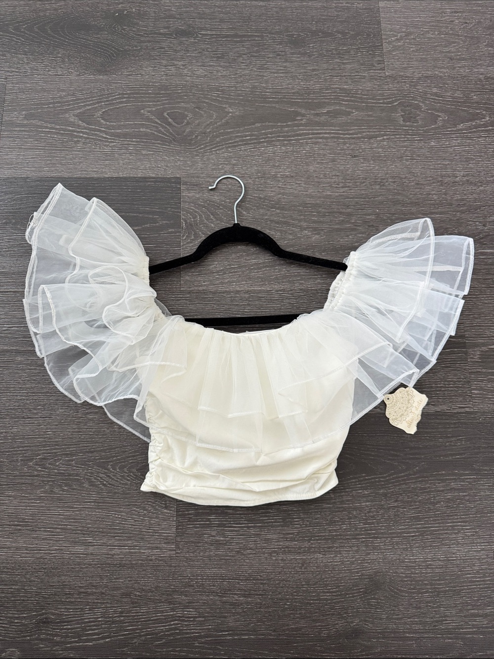 Altar'd State Ivory Layered Ruffle Off-Shoulder Crop Top